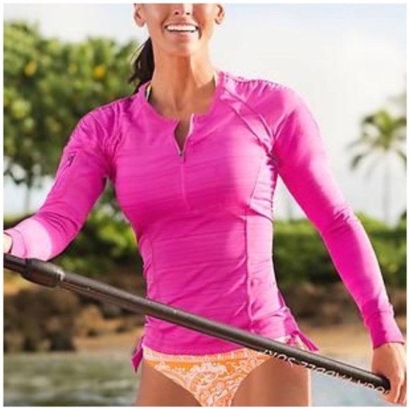 Athleta Tops - Athleta Pink Pacifica UPF Long Sleeve Swim Top Lg